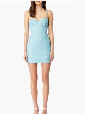 Bardot Powder Blue Bustier Faux Leather Mini Dress